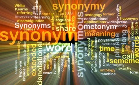 Synonym wordcloud concept illustration glowing Stock Illustration