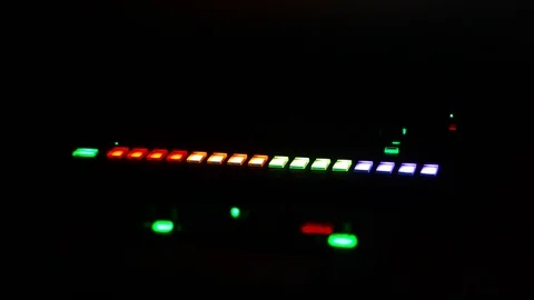 Synth Bass in The Dark With Glowing Lights Stockbeeldmateriaal 71476593