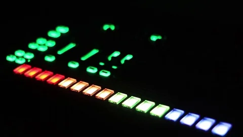Synth Bass in The Dark With Glowing Lights Stock Footage 71477515