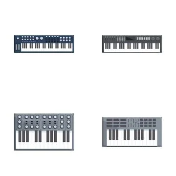 Synth icons set cartoon vector. Electromusical techno synthesizer Stock Illustration