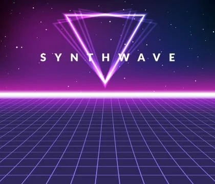 Synth wave retro grid background. Synthwave 80s vapor vector game poster neon Stock Illustration