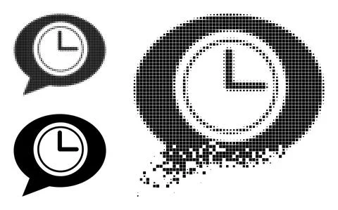 Synthesis Dotted Halftone Clock Message Balloon Icon Stock Illustration