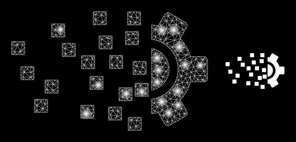 Synthesis Gear Icon - Wireframe Mesh with Constellation Nodes Illustrazione stock