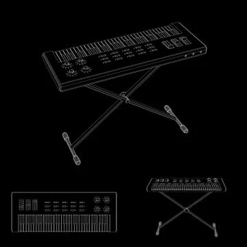 Synthesizer set.Isolated on black background. Vector outline illustration. 스톡 일러스트