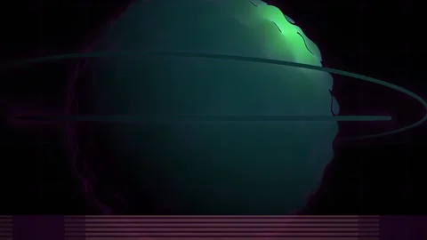 Synthwave 3d Sphere Animation with Glowing Green Highlights and Purple Neon.. Stock-Footage 343768109