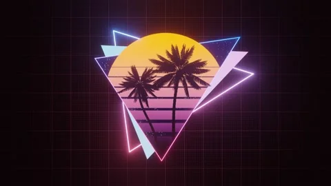 Synthwave 80s retro sunset with palm trees silhouette. Видео 217650966