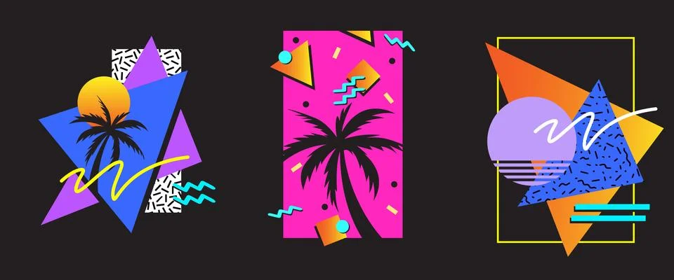 Synthwave 80's vector graphics for Tshirts, Vintage apparel paterns Stock Illustration