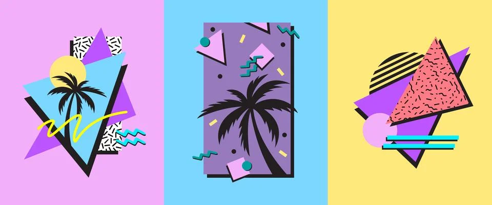 Synthwave 80's vector graphics for Tshirts, Vintage apparel paterns Stock Illustration