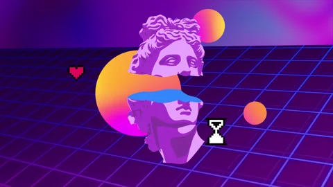 Synthwave apollo head. 80s style, Retro Futurism Background 4k loop Stock Footage 146123619