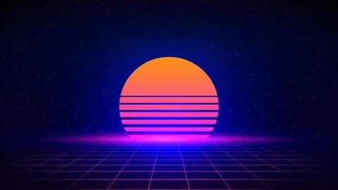 Synthwave background 80's. Retro style, neon color. Futuristic 3d backdrop Stock Illustration