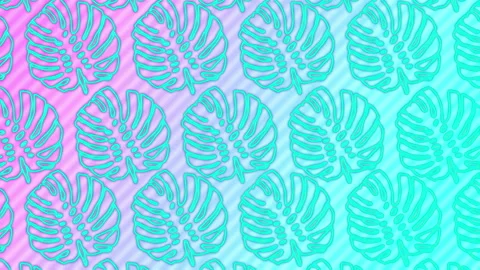 Synthwave background with neon monstera leaves dancing. Retrowave video loop. Stock Footage 112016234