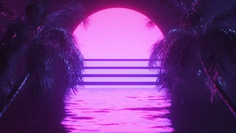 SynthWave Background of Palm Trees  and Ocean Backdrop Loop Stock Footage 265361089