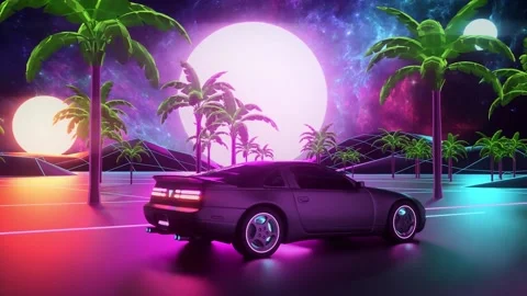 Synthwave Car in a Four Suns Landscape -... | Stock Video | Pond5