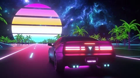 Synthwave Car in a Palms Landscape - Loo... | Stock Video | Pond5