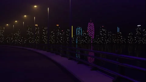 Synthwave City Skyline VJ Loop Stock Footage 255334801