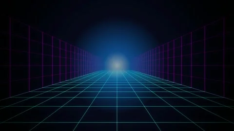 Synthwave corridor grid neon tunnel seamless loop background Stock Footage 346332224