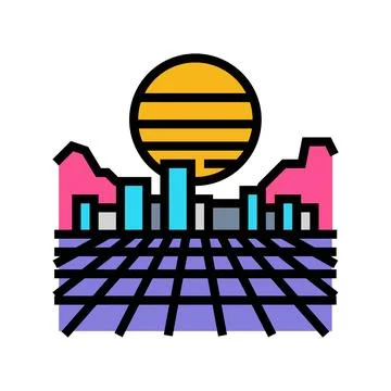 Synthwave cyberpunk color icon vector illustration Stock Illustration