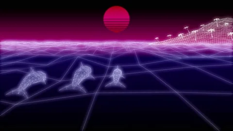 Synthwave dolphins island Background 3d render Stock Footage 150384658