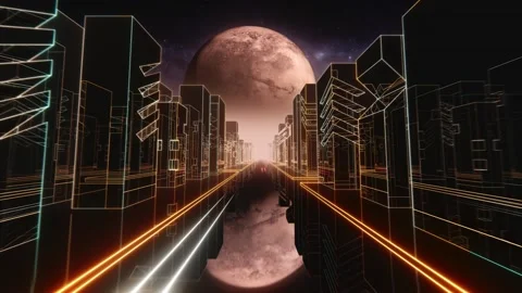 Synthwave futuristic sci-fi loop with the red plant Mars in the background Video stock 195440088