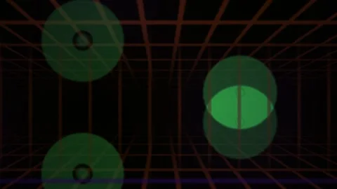 Synthwave Glowing Green Spheres Moving Vertically Inside a Dark Neon Red Gr.. Stock-Footage 343767805