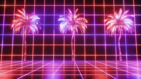 SynthWave Glowing Palm Trees Loop Stock Footage 242951030