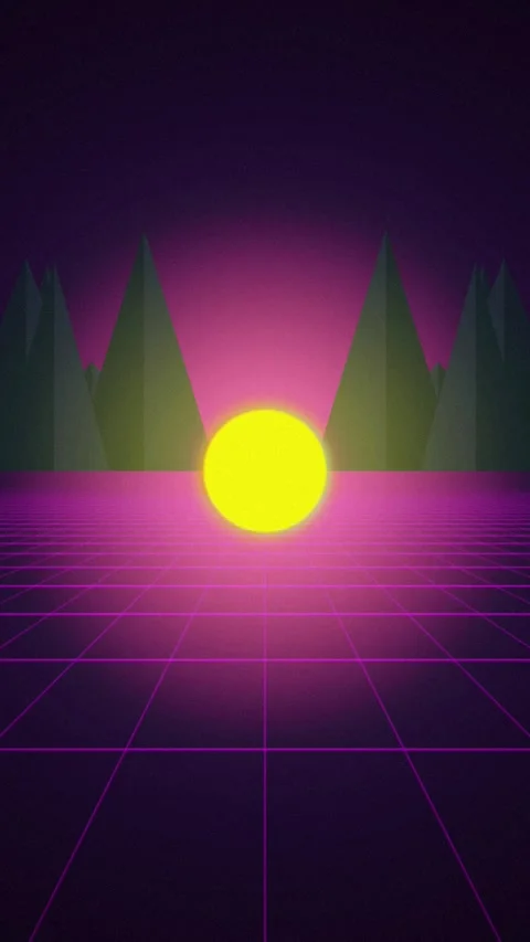 Synthwave glowing sun retro landscape seamless loop motion background Stock Footage 346417347