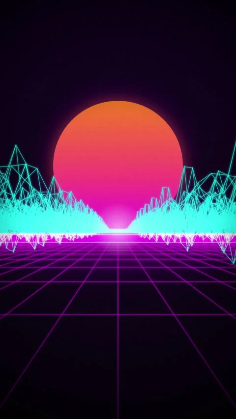 Synthwave glowing sun retrowave grid floor seamless loop motion Video stock 346417346