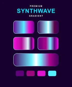 Synthwave gradient collection featuring neon purple, cyan, and magenta swat.. Stock Illustration