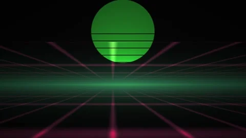 Synthwave Grid with Glowing Green Sun and Pink Perspective Lines for Retro .. Stock-Footage 343768081