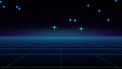 Synthwave grid retro futuristic landscape seamless loop motion Stock Footage 345182865