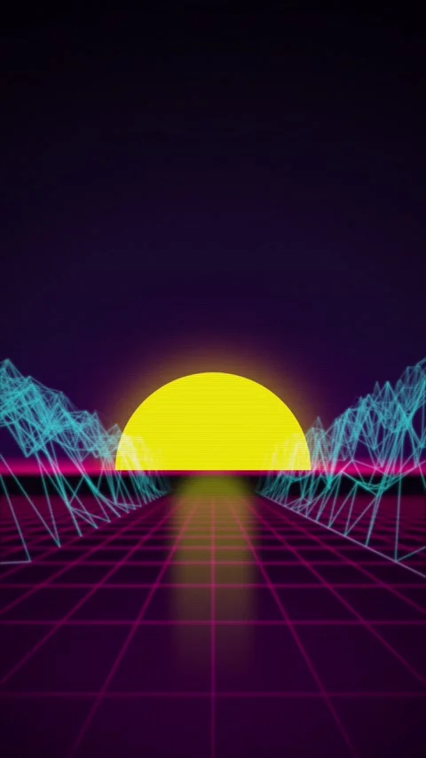 Synthwave grid sunset vertical seamless loop motion background Stock Footage 346417288