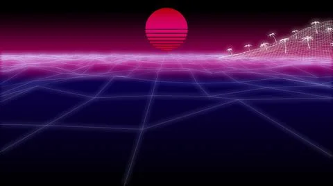 Synthwave island and a sun Background 3d render イラスト素材