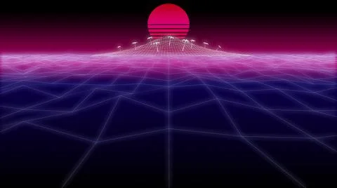 Synthwave island in the sea Background 3d render 스톡 일러스트