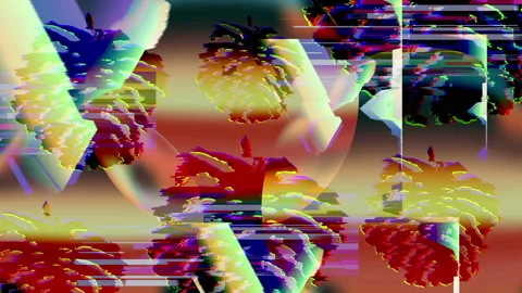 Synthwave loop with glitched monstera leaves, triangles, gradient circles. Stock Footage 112015676