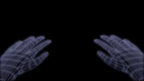 Synthwave low poly net hands 3d render Stock Illustration