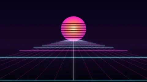 Synthwave neon grid road with retro sunset animation Stock Footage 335940877