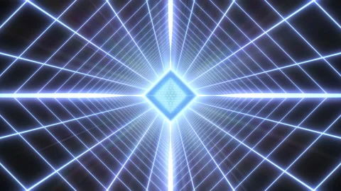 Synthwave Neon Laser Grid Tunnel and Retro 80s Wireframe Octahedron Vidéo 130388577