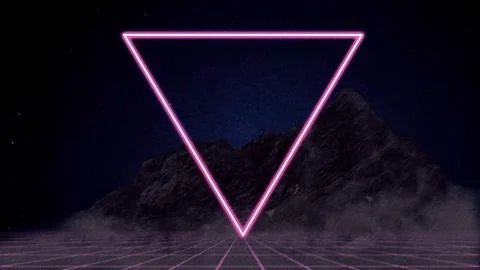 Synthwave, neon mountains star Stock Illustration