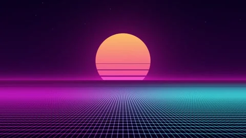 Synthwave neon retrowave wireframe landscape horizon seamless loop animation Stock Footage 347087994