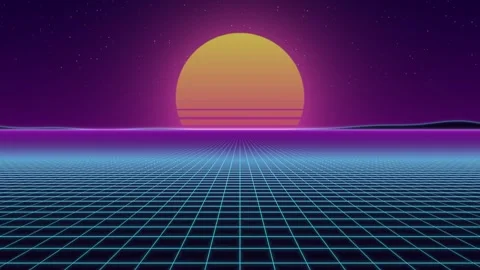 Synthwave neon retrowave wireframe landscape horizon seamless loop animation Video stock 347088180