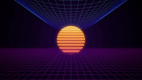 Synthwave neon sun moving grid seamless loop motion background Stock Footage 346332187
