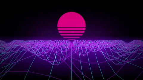 Synthwave neon sun retrowave grid wireframe seamless loop background Stock Footage 346332239