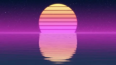 Synthwave Outrun Ocean Loop Purple Magenta Neon Sunset Sea 4K Stock Footage 341645708
