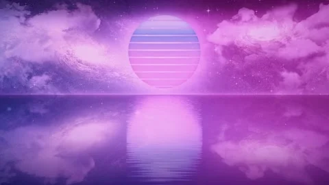 Synthwave Outrun Ocean Loop Space Purple Sunset Sea Background 4K 動画素材 341299608