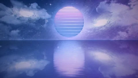 Synthwave Outrun Space Ocean Loop Sunset Sea with Nebula and Stars Background 4K Stock Footage 341301655