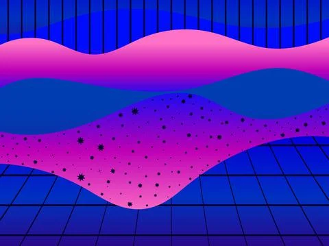 Synthwave pattern, cyber space. Laser grid and liquid wave. Gradient futurist Stock Illustration
