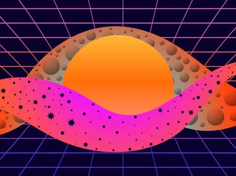 Synthwave pattern, cyber space. Laser grid and liquid wave. Gradient futurist Illustrazione stock