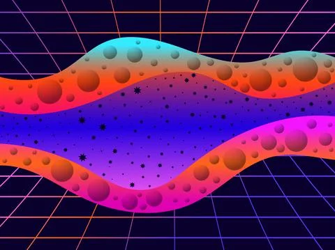 Synthwave pattern, cyber space. Laser grid and liquid wave. Gradient futurist Stock Illustration