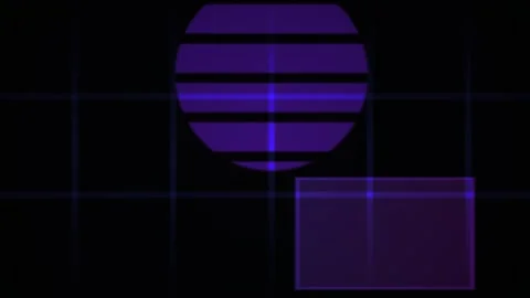 Synthwave Purple Digital Circle and Square Moving over Retro Grid Stock-Footage 343768028