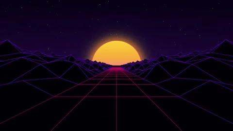 Synthwave retro 1980s grid mountain seamless loop motion background Stock Footage 346332194